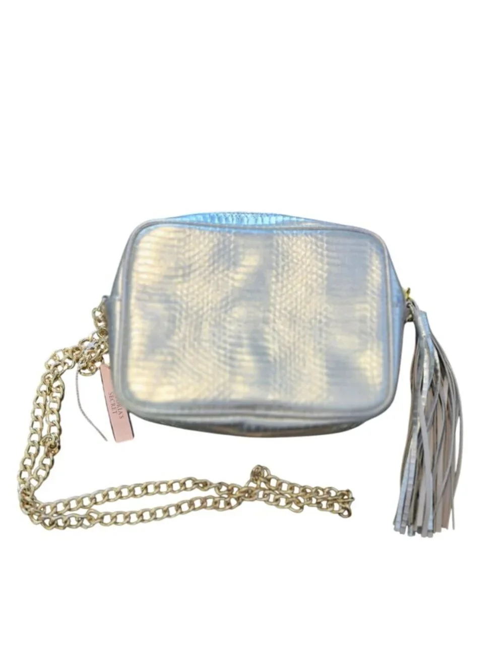 Victoria Secret Metallic Silver Faux Leather Snakeskin Crossbody Bag, NWT